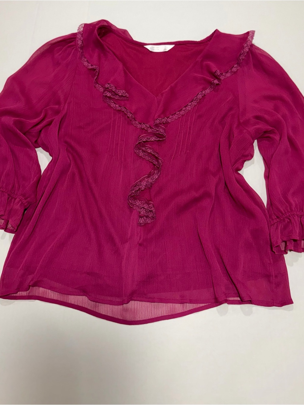 LC Lauren Conrad Magenta Ruffle V-Neck Blouse